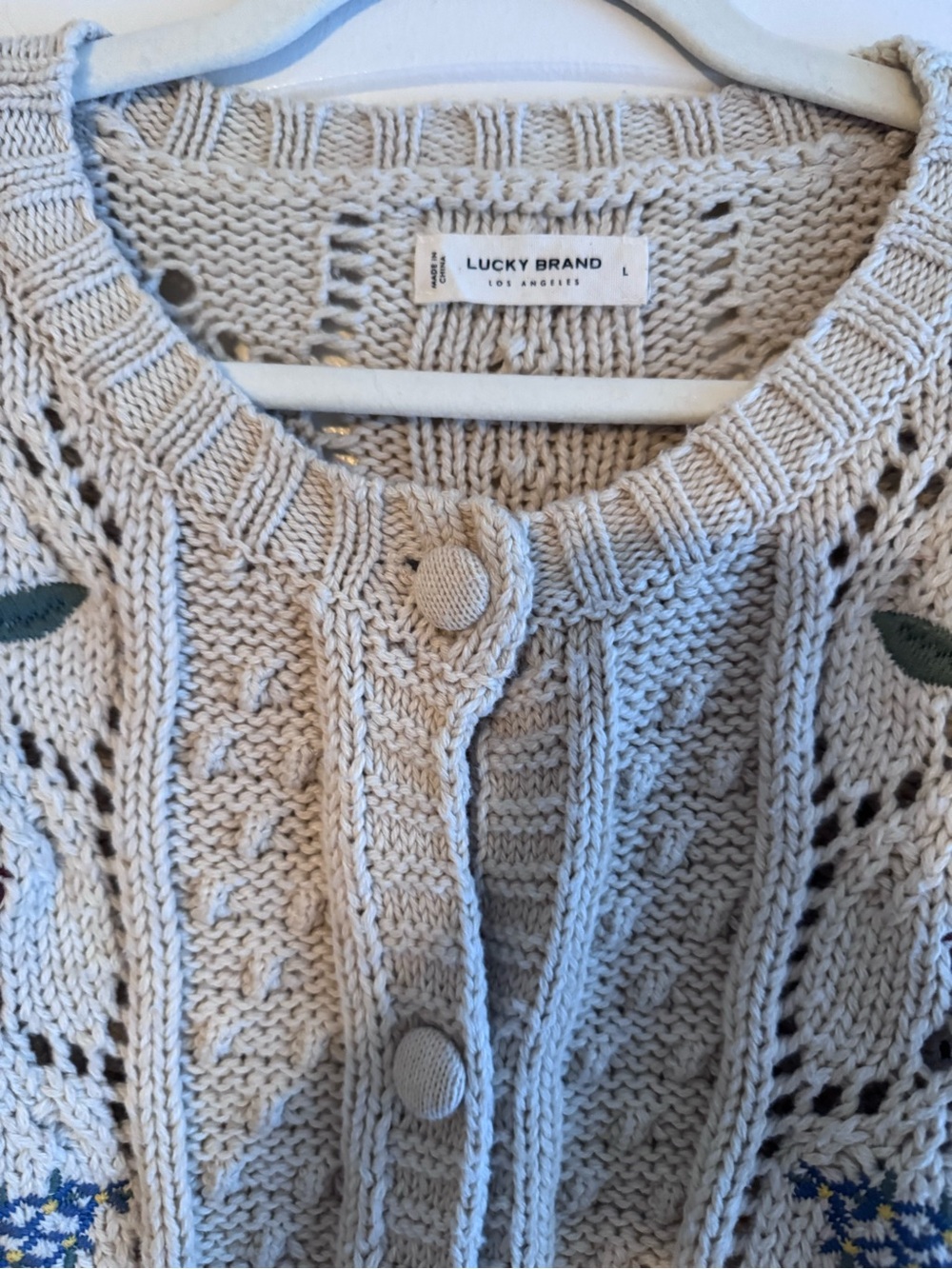 Lucky Brand Women's Cream Embroidered Button-Front Sweater - Picture 4 of 8